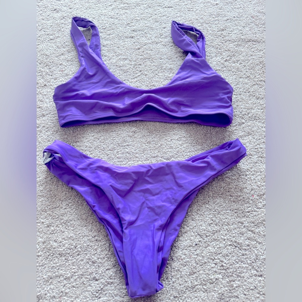 Purple high cut scoop bikini